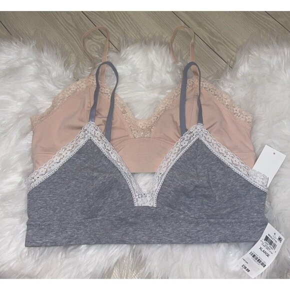 Jenni Other - Lot 2 Jenni On Repeat Wide Lace Trim Cotton Bralettes Bras Womens XL XLarge New